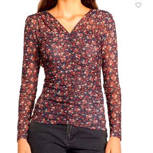 Sandro Bethanie floral mesh ruched top